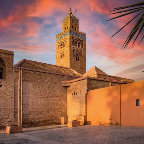 Koutoubia Mosque in Marrakesh,Morocco. Beautiful Sunlight at Sunset.